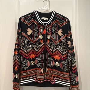 Lovestitch Embroidered Black Multicolor Freyja Bomber Jacket